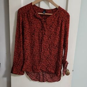 GAP Red Buttoned Mandarin Collar Blouse